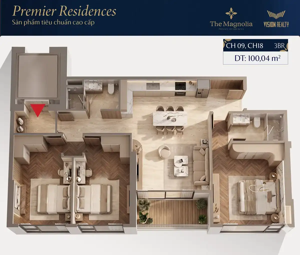 Ảnh 3D căn hộ 3BR-M CH09 The Magnolia