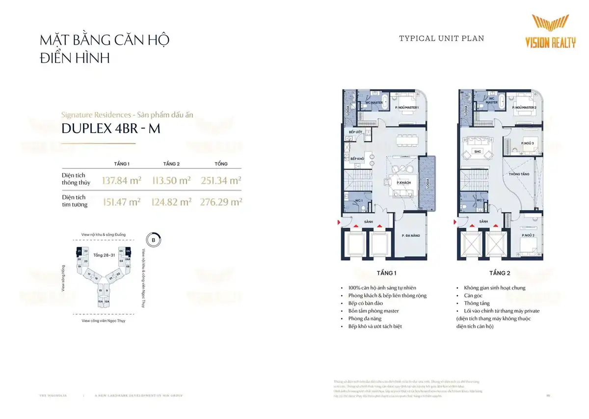 Bố trí căn thông tầng 4BR-M The Magnolia